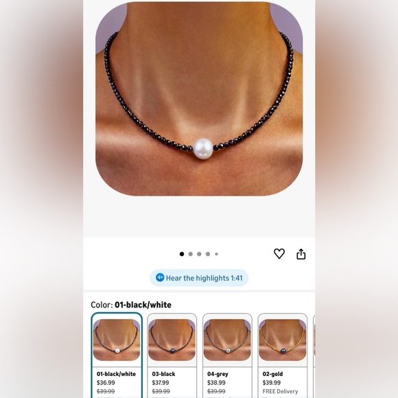 GEMTAL Black and Freshwater Pearl Choker Necklace - Picture 7 of 7